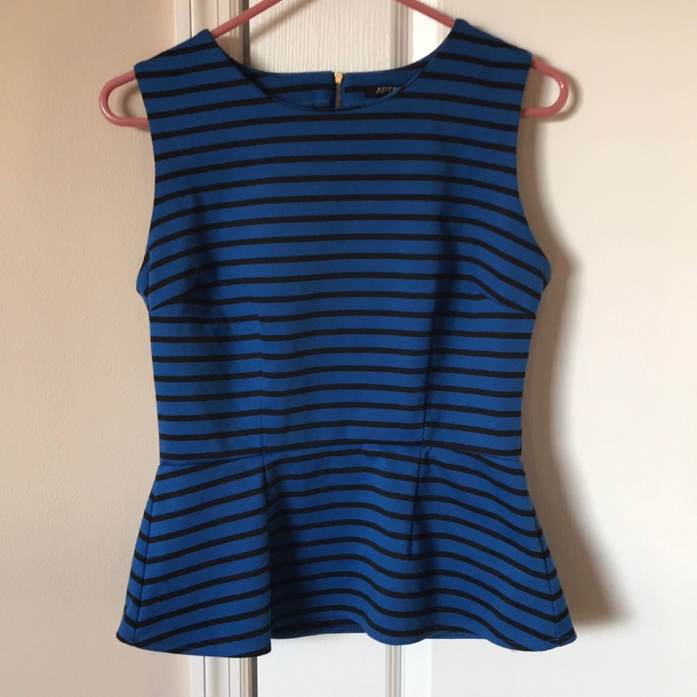 Black & blue striped peplum top
